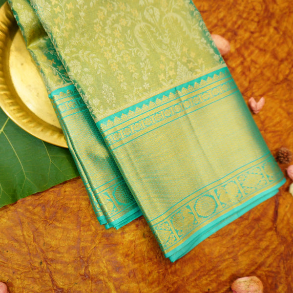Premeium Tissuekanchipuram silk saree in Pastel Sky Blue Mixed With Gold Colour