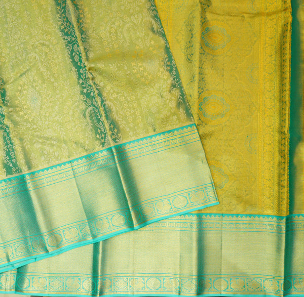 Premeium Tissuekanchipuram silk saree in Pastel Sky Blue Mixed With Gold Colour
