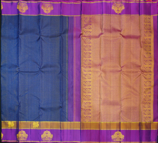 Premeium Traditional kanchipuram silk saree in Navy Blue with contrast double border