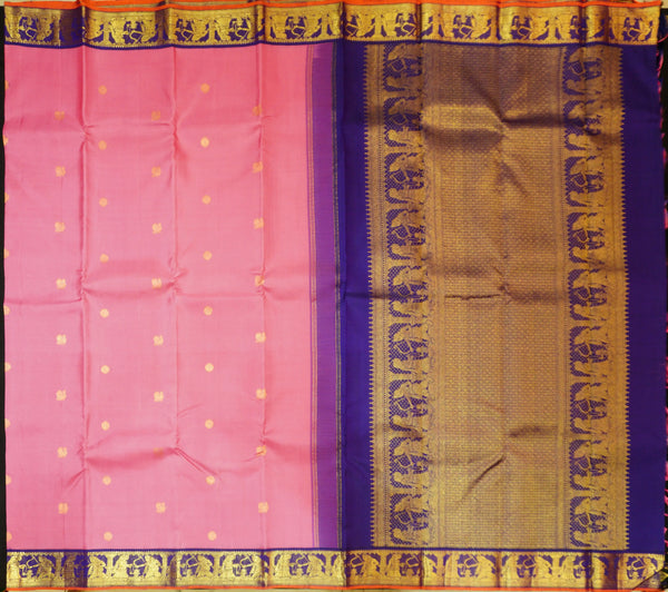 Premeium Traditional kanchipuram silk saree in Baby Pink colour with royal blue korvai border