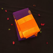 Load image into Gallery viewer, Violet Kanchipuram Silk Saree with Orange Retta Pettu Border - Vivaaha Silks & Sarees