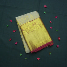 Load image into Gallery viewer, Gray Kanchipuram Silk Saree with Zari Brocade Paisley & Maroon Pallu - Vivaaha Silks & Sarees