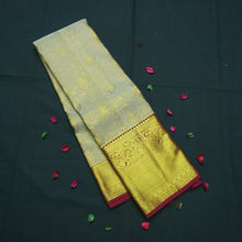 Load image into Gallery viewer, Gray Kanchipuram Silk Saree with Zari Brocade Paisley & Maroon Pallu - Vivaaha Silks & Sarees