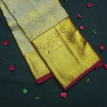 Load image into Gallery viewer, Gray Kanchipuram Silk Saree with Zari Brocade Paisley & Maroon Pallu - Vivaaha Silks & Sarees