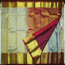 Load image into Gallery viewer, Gray Kanchipuram Silk Saree with Zari Brocade Paisley & Maroon Pallu - Vivaaha Silks & Sarees