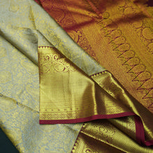 Load image into Gallery viewer, Gray Kanchipuram Silk Saree with Zari Brocade Paisley & Maroon Pallu - Vivaaha Silks & Sarees