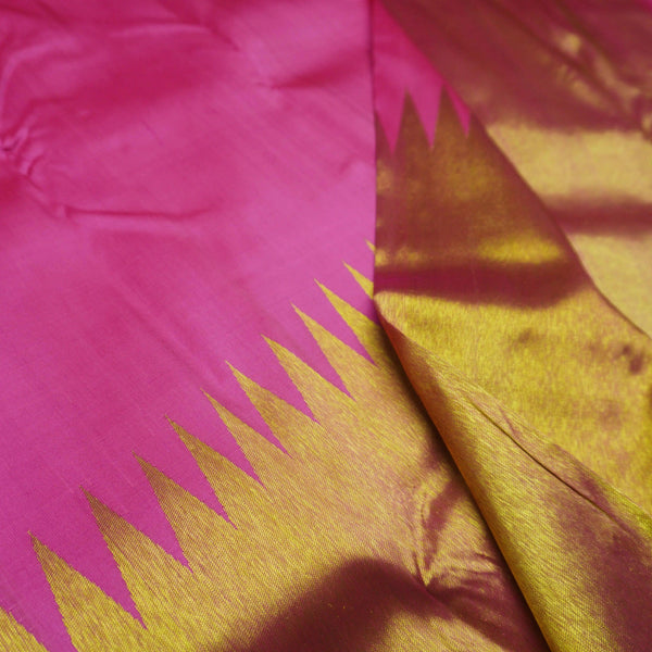 Pink Rising Border Kanchipuram Silk Saree with Gold Zari - Vivaaha Silks & Sarees