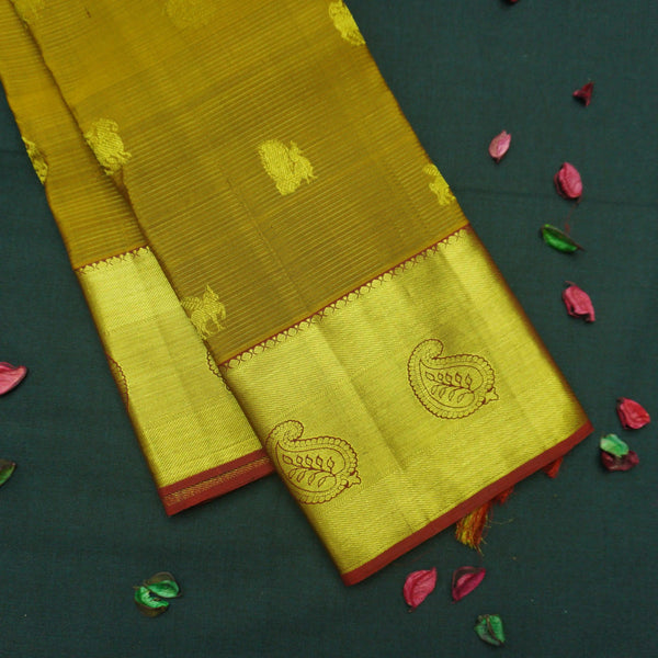 Fenugreek Color Vaira Oosi Kanchipuram Silk Saree with Traditional Motifs - Vivaaha Silks & Sarees