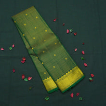 Load image into Gallery viewer, Dark Green Vaira Oosi Kanchipuram Silk Saree with Bavanji Border - Vivaaha Silks & Sarees
