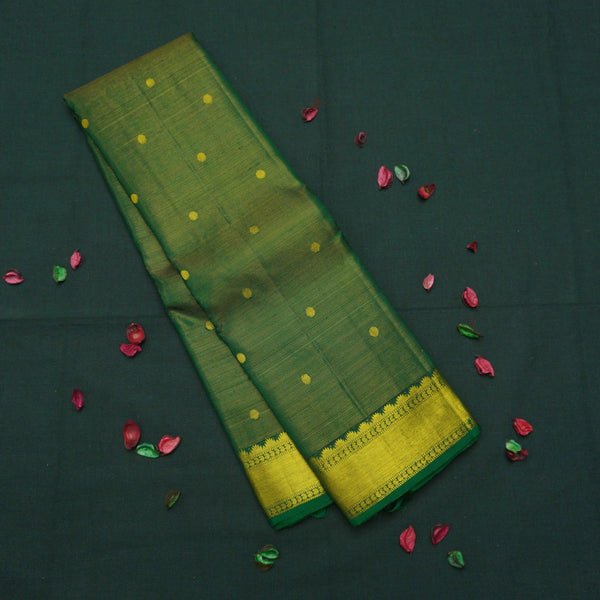 Dark Green Vaira Oosi Kanchipuram Silk Saree with Bavanji Border - Vivaaha Silks & Sarees