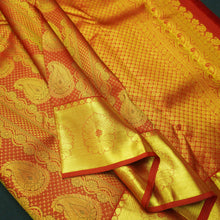 Load image into Gallery viewer, Chili Red Kanchipuram Silk Saree with Zari Brocade & Meena Work - Vivaaha Silks & Sarees