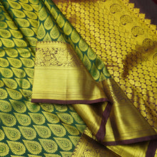 Load image into Gallery viewer, Traditional Dark Green Kanchipuram Silk Saree with Zari Thilagam Design - Vivaaha Silks & Sarees