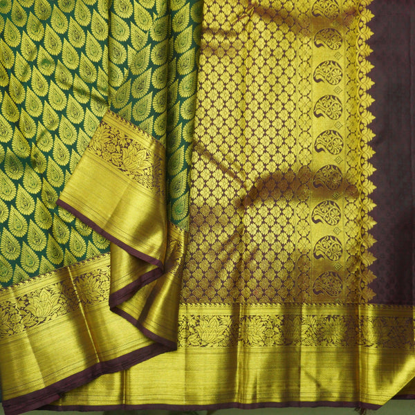 Traditional Dark Green Kanchipuram Silk Saree with Zari Thilagam Design - Vivaaha Silks & Sarees