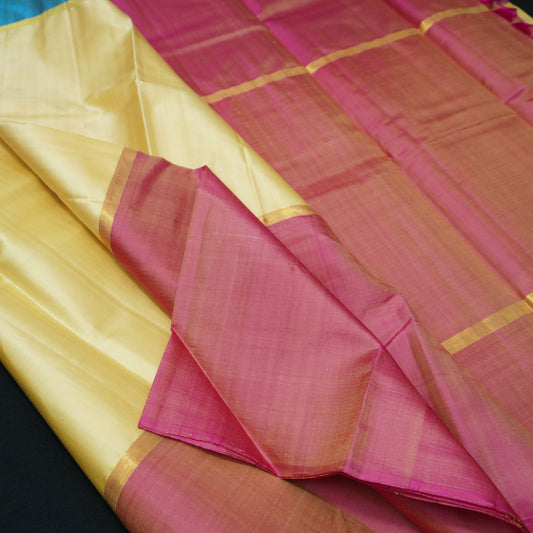 Half White Muppagam Kanchipuram Silk Sari - Vivaaha Silks & Sarees