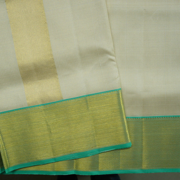 Premium Half White with Anandha Border Kanchipuram Silk Vaira Oosi Dhoti - Vivaaha Silks & Sarees