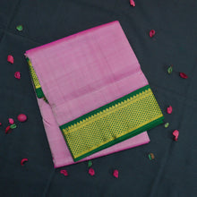 Load image into Gallery viewer, Lotus pink 9 Yards Kanchipuram Silk Saree with Green Selvedge - Vivaaha Silks & Sarees