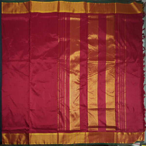 Crispa Red Traditional Kanchipuram Silk Saree in 9 Yards with Getti Border - Vivaaha Silks & Sarees