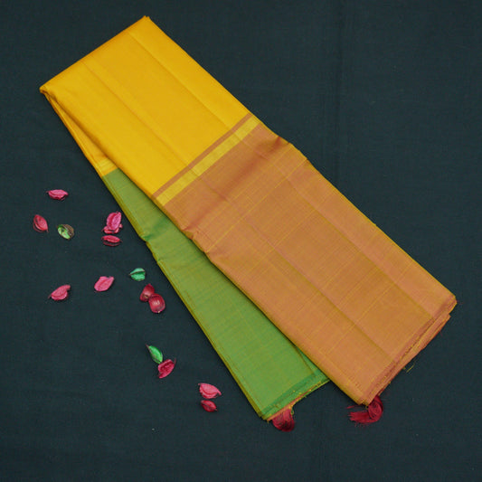 Bright Yellow-Green Pastel Kanchipuram Mubbagam Silk Saree - Vivaaha Silks & Sarees