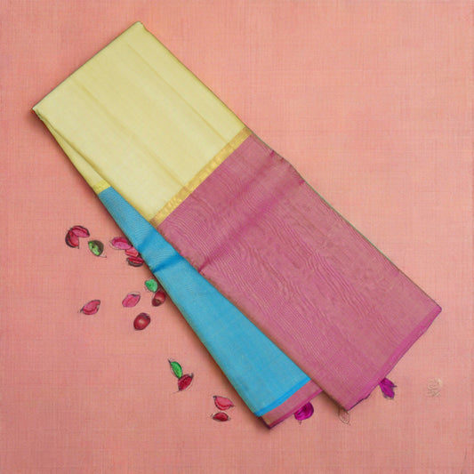 Half White Muppagam Kanchipuram Silk Sari - Vivaaha Silks & Sarees