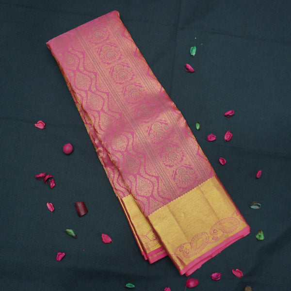 Peach Pink Bridal Kanchipuram Silk Saree with Bavanji Mango Border - Vivaaha Silks & Sarees