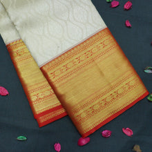 Load image into Gallery viewer, Traditional Half White with Red Border Kanchipuram Silk Saree - Vivaaha Silks & Sarees