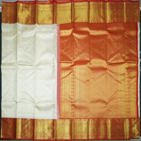 Traditional Half White with Red Border Kanchipuram Silk Saree - Vivaaha Silks & Sarees