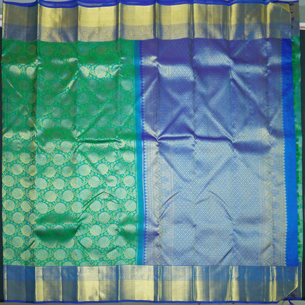Traditional Teal Green Kanchipuram Silk Saree with Zari Brocade Design - Vivaaha Silks & Sarees