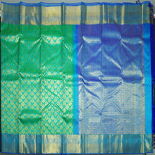 Load image into Gallery viewer, Jungle Green Bridal Kanchipuram Silk Saree with Blue Border - Vivaaha Silks & Sarees