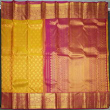 Load image into Gallery viewer, Sunset Orange Kanchipuram Silk Saree with Magenta Korvai Border - Vivaaha Silks & Sarees