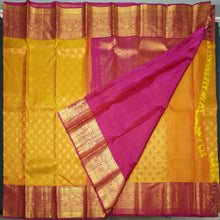 Load image into Gallery viewer, Mustard Yellow with Pink Border Bridal Kanchipuram Silk Saree - Vivaaha Silks & Sarees
