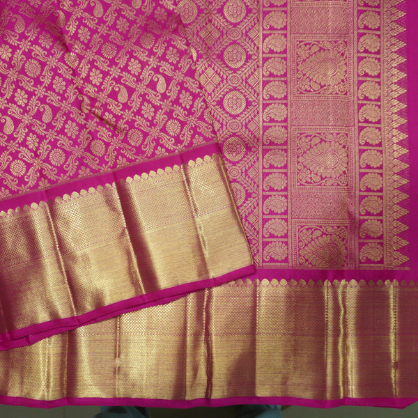 Traditional Rani Pink Bridal Kanchipuram Silk Saree with Gold Zari - Vivaaha Silks & Sarees