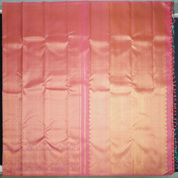 Traditional Peach Pink Bridal Kanchipuram Silk Saree with Pure Gold Zari - Vivaaha Silks & Sarees