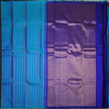 Load image into Gallery viewer, Peacock Blue Borderless Kanchipuram Silk Saree with Copper Zari Brocade - Vivaaha Silks & Sarees