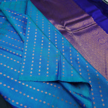 Load image into Gallery viewer, Peacock Blue Borderless Kanchipuram Silk Saree with Copper Zari Brocade - Vivaaha Silks & Sarees