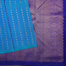 Load image into Gallery viewer, Peacock Blue Borderless Kanchipuram Silk Saree with Copper Zari Brocade - Vivaaha Silks & Sarees