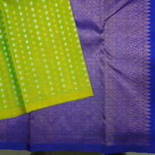 Load image into Gallery viewer, Lime Green Borderless Kanchipuram Silk Saree with Blue Pallu & Zari Brocade - Vivaaha Silks & Sarees
