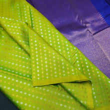 Load image into Gallery viewer, Lime Green Borderless Kanchipuram Silk Saree with Blue Pallu & Zari Brocade - Vivaaha Silks & Sarees