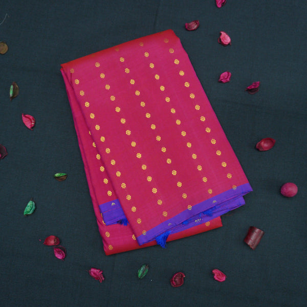 Hot Pink Borderless Kanchipuram Silk Saree with Gold Zari Kamalam Design - Vivaaha Silks & Sarees