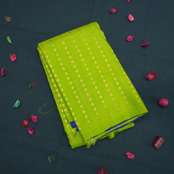 Lime Green Kanchipuram Silk Saree with Gold Zari Coin Design - Vivaaha Silks & Sarees