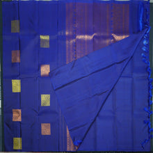 Load image into Gallery viewer, Deep Blue Borderless Kanchipuram Silk Saree with Gold and Copper Motifs - Vivaaha Silks & Sarees