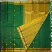 Load image into Gallery viewer, Green Kanchipuram Silk Saree with Zari Butta and Multi-Color Threadwork Border - Vivaaha Silks & Sarees