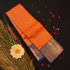 Sunset Orange Kanchipuram Silk Saree with Gold Zari Checks - Vivaaha Silks & Sarees