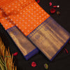 Sunset Orange Kanchipuram Silk Saree with Gold Zari Checks - Vivaaha Silks & Sarees