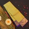 Pista Green Kanchipuram Silk Saree with Gold Zari Checks and Navy Border - Vivaaha Silks & Sarees