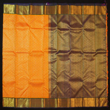 Load image into Gallery viewer, Golden Orange Kanchipuram Silk Saree with Navy Blue Bavanji Border - Vivaaha Silks & Sarees