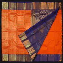 Load image into Gallery viewer, Sunset Orange Kanchipuram Silk Saree with Gold Zari Checks - Vivaaha Silks & Sarees