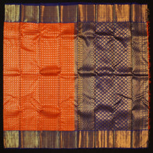 Load image into Gallery viewer, Sunset Orange Kanchipuram Silk Saree with Gold Zari Checks - Vivaaha Silks & Sarees