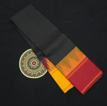 Load image into Gallery viewer, Black Kanchipuram Silk Saree with Ganga Jamuna Temple Border - Vivaaha Silks & Sarees