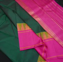 Load image into Gallery viewer, Bottle Green Ganga Jamuna Border Kanchipuram Silk Saree with Temple Border - Vivaaha Silks & Sarees