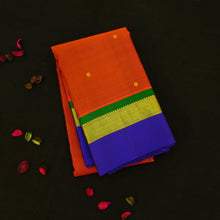 Load image into Gallery viewer, Fiery Orange & Emerald Green Kanchipuram Silk Saree with Kamalam Butta